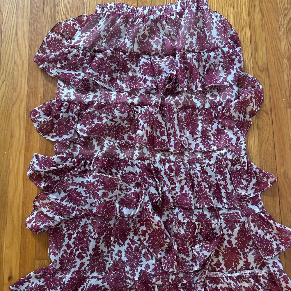 Floral Ruffle Skirt in Burgundy and White
